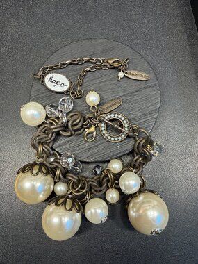 Lot of Two Plunder Bronze-tone and Faux Pearl Bracelets